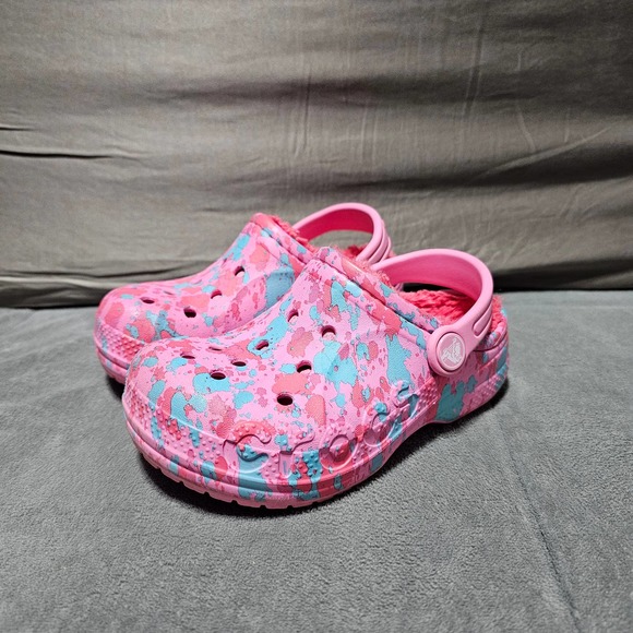 CROCS Other - Crocs Baya Printed Lined Clog Kids Toddler C10 Pink Blue Easy Slip On
